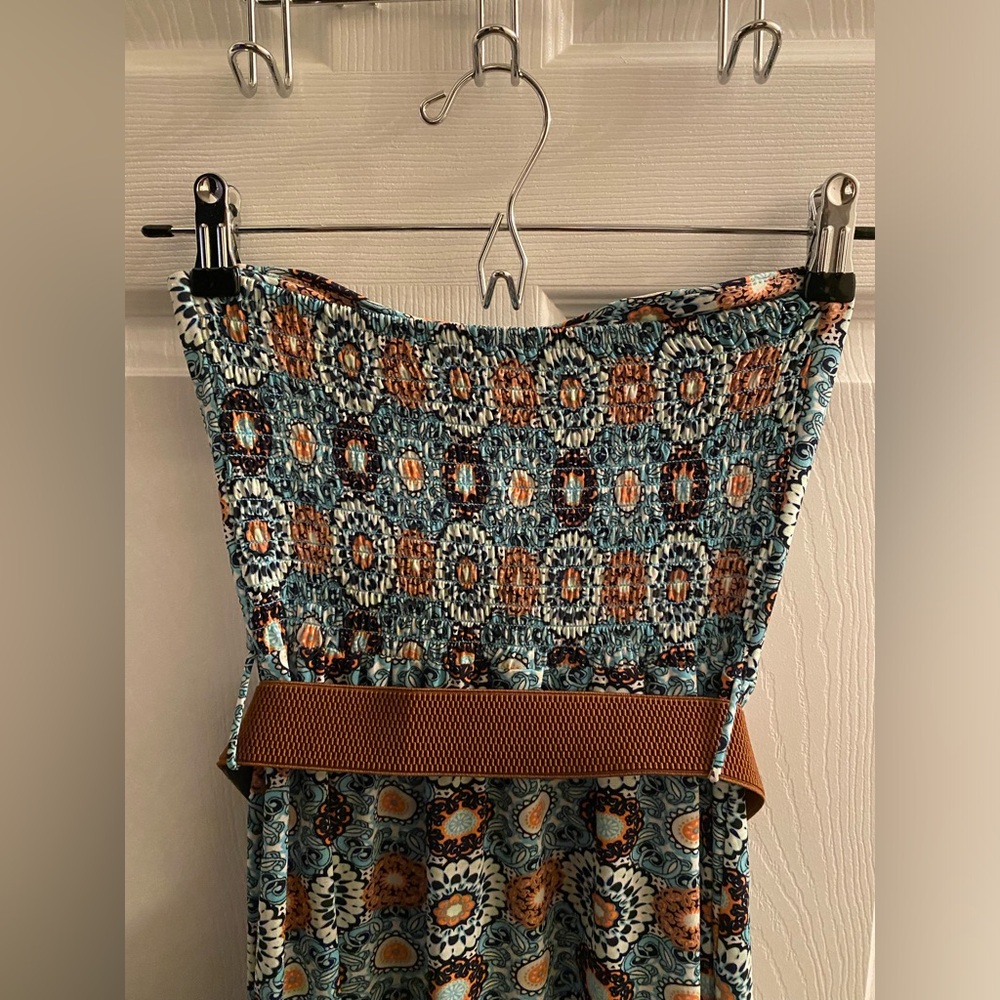 I’m in Love with Derek Strapless Boho Belted Maxi Dress Size Small Blues & Brown - Picture 4 of 5